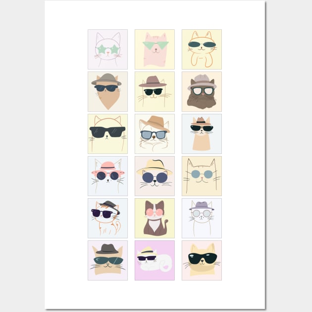 Minimalistic Cat Accessories Design Feline Fashionistas: 18 Cats in Trendy Accessories Wall Art by ShutterStudios